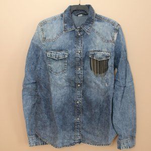 Bershka snap button beading trim women denim shirt/blouse